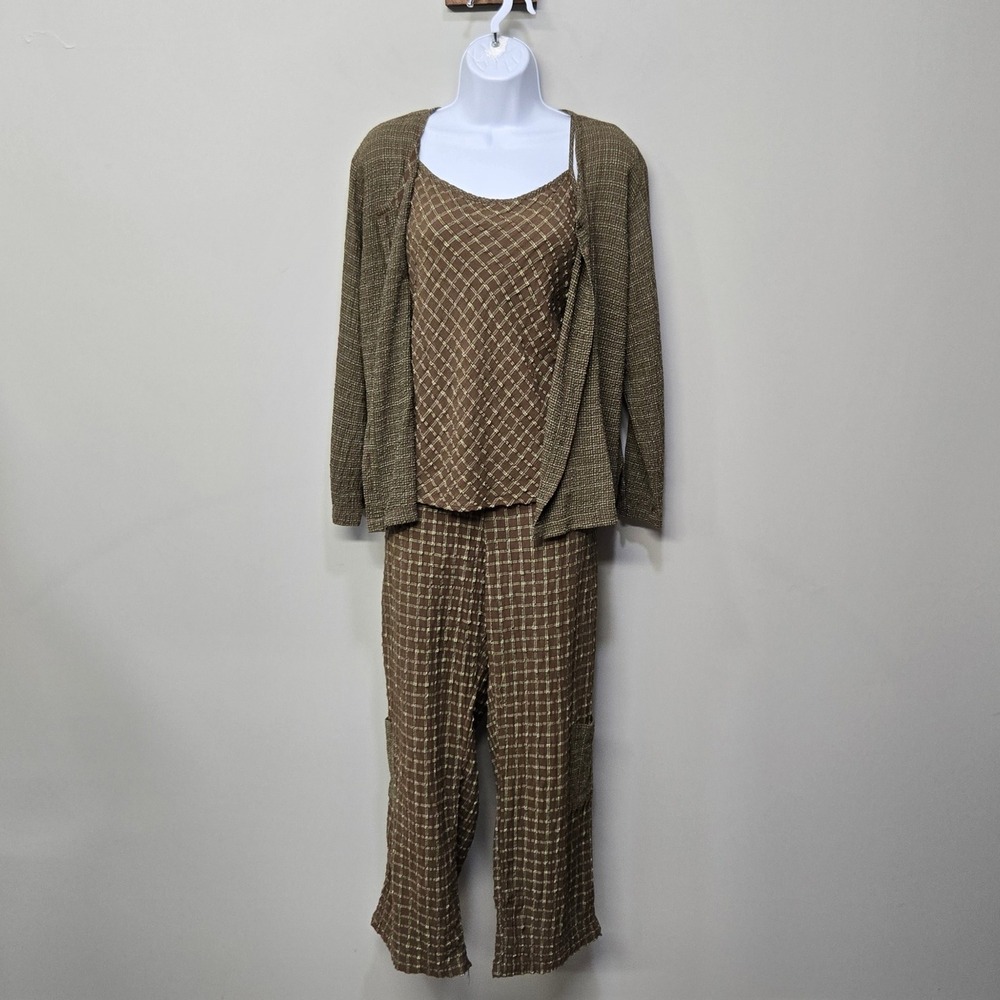Habitat Clothes To Live In 3 Piece Pant Set Small Olive Green Plaid Crepe Scandi